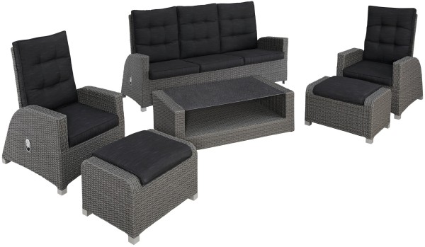 GARTENMÖBEL LOUNGEGRUPPE 3-SITZER, 2 SESSEL, 2 HOCKER, COUCHTISCH, INKL. AUFLAGEN